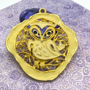Owl Pendant Vintage Cream and Gold Enameled